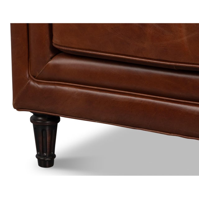 Animal Skin English Rolled Arm Leather Sofa in Chestnut Brown For Sale - Image 7 of 9
