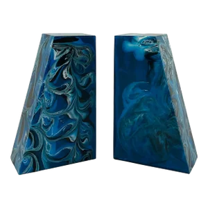 Made Goods Modern Blue and White Marbleized Resin Agnus Bookends
