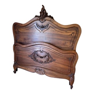 Antique Walnut French Headboard and Footboard For Sale