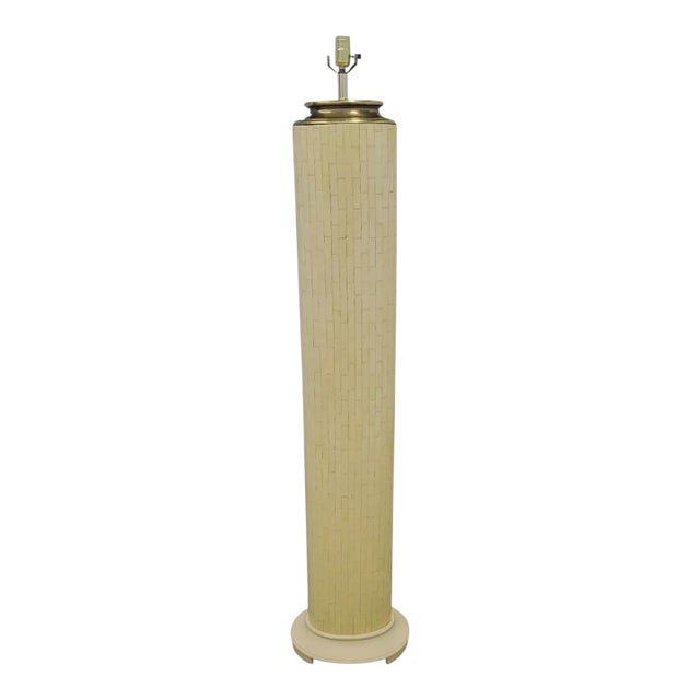 Vintage Tesselated Tile Mid Century Modern Brass Cap Floor Lamp in the Manner of Karl Springer by Fine Arts Lamps For Sale