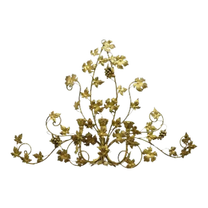 Vintage Italian Hollywood Regency Gold Iron Tole Leafy 3 Candelabra Wall Sconce