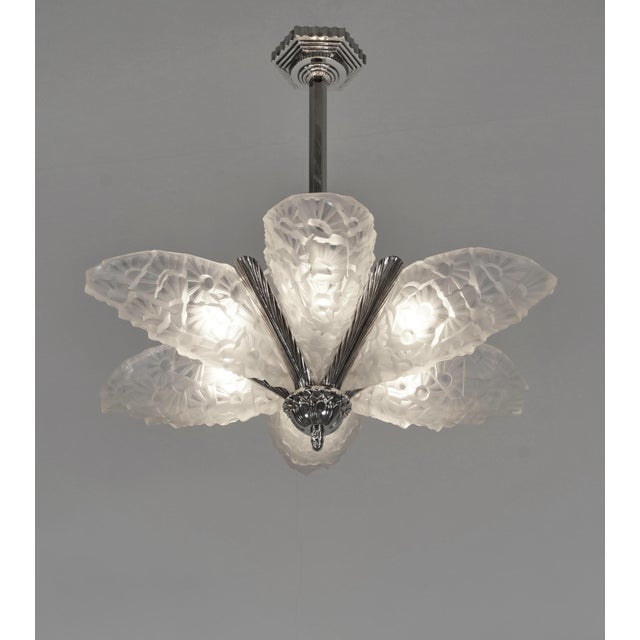 Art Deco 1930s Hubens & Degue French Art Deco Starburst Chandelier For Sale - Image 3 of 13