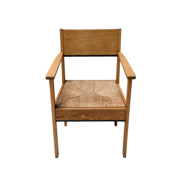 Brown Art Deco Dutch Oak Armchair by J.A. Muntendam for L.O.V. Oosterbeek, 1920s For Sale - Image 8 of 12