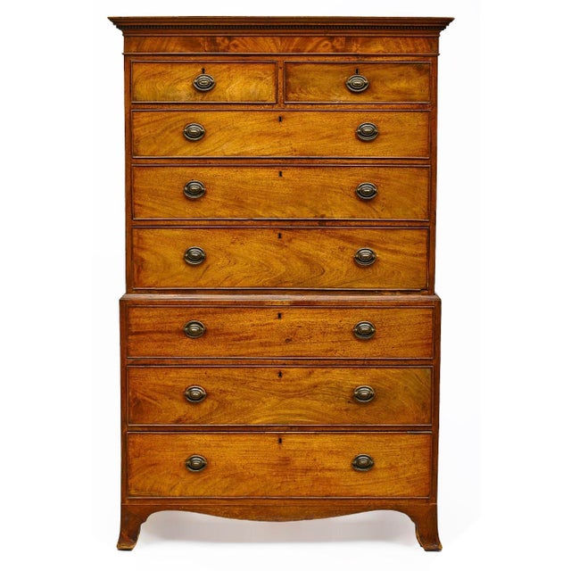 Antique Early 19th C George III Mahogany Highboy Chest-on-Chest.