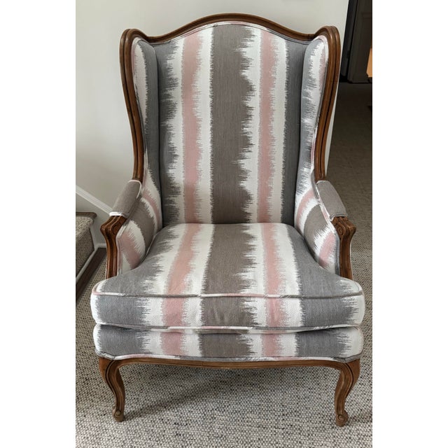 Traditional Large Antique Walnut Wing Chair With New Performance Fabric For Sale - Image 3 of 6