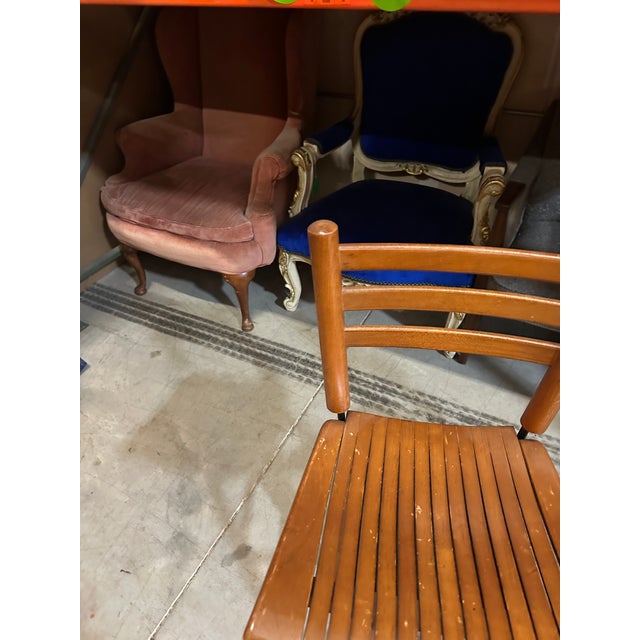 Up for consideration is a beautiful vintage pair of wooden slat swivel bar stools. These would look lovely in your home,...