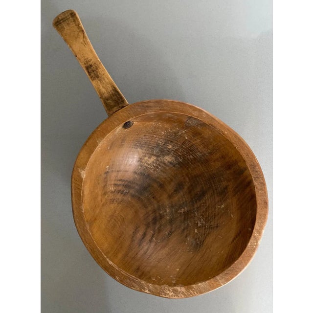 Shabby Chic Mid 20th Century Hand Carved Wood Bowl With Handle For Sale - Image 3 of 9