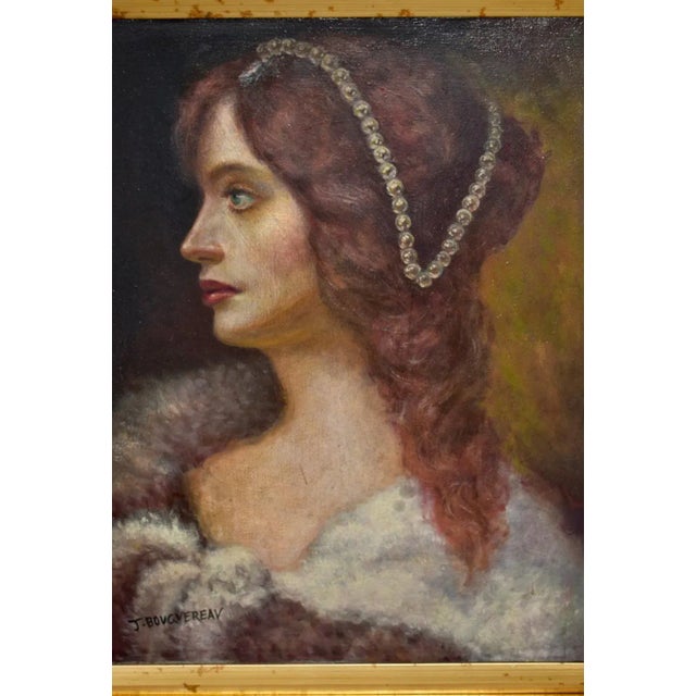 Italian J Bovgvereau Oil Painting Antique Canvas Portrait Fine Art Woman Gilt Frame Sign For Sale - Image 3 of 13