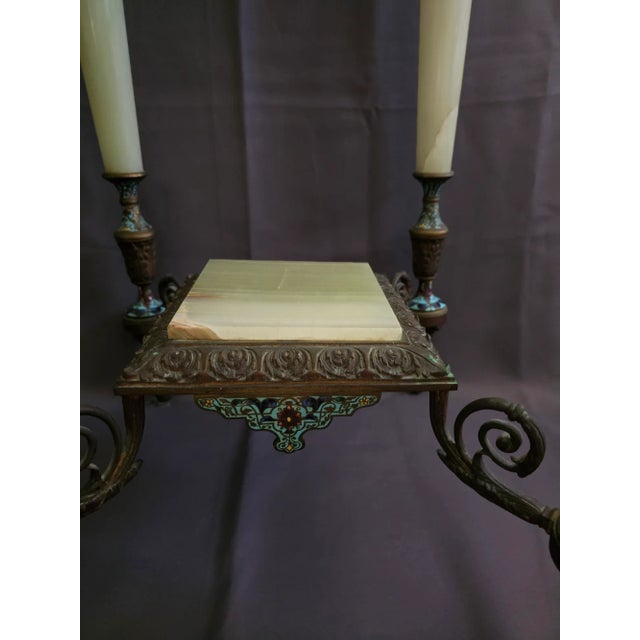 Onyx and Champleve Pedestal With Bronze For Sale - Image 4 of 12