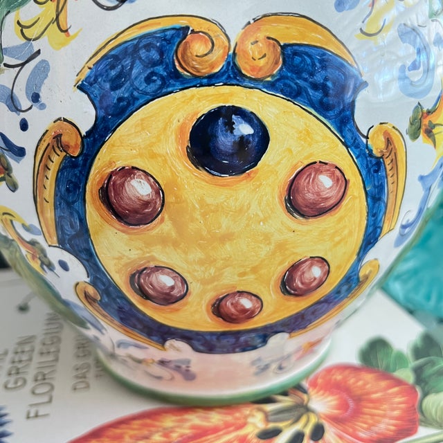 Late 20th Century Italian Hand Painted Ceramic Amphora Jug With Spout For Sale - Image 5 of 12