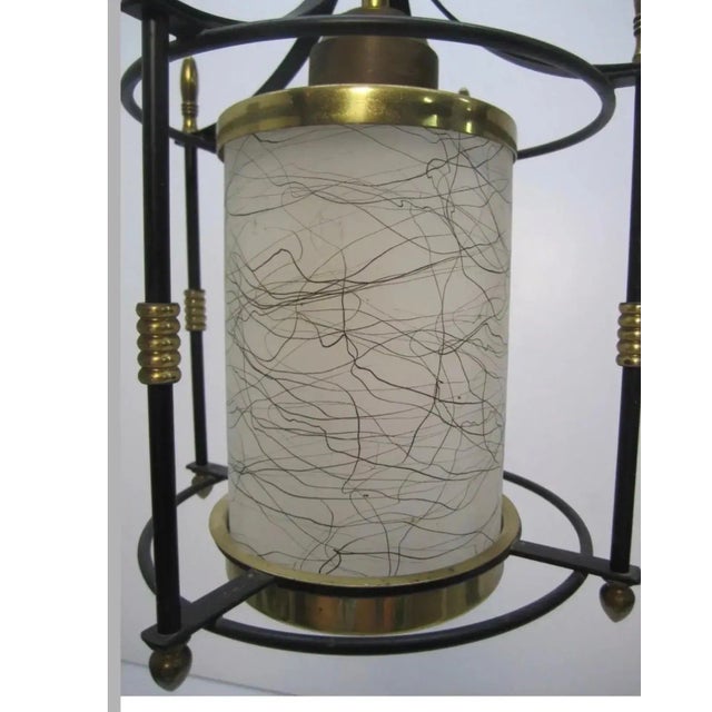 Metal 1950s Spaghetti String Milk Glass Pendant Fixture For Sale - Image 7 of 12