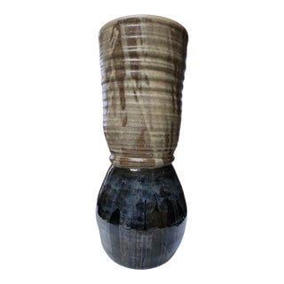 Vintage Double Section Studio Pottery Tall Vase For Sale