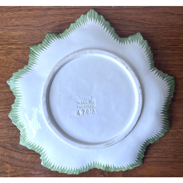 1980s Vintage Hand-Painted 10" Faience Leaf Dish-Portugal For Sale - Image 5 of 7