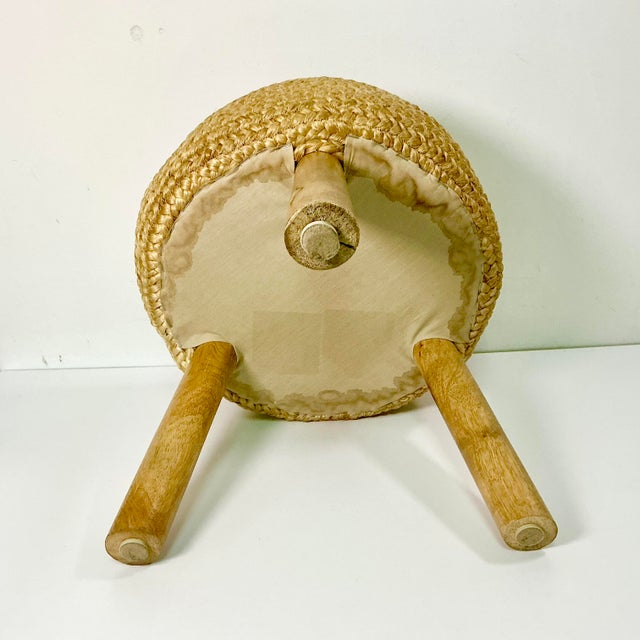 Mid-Century Boho Chic Coastal Hollywood Regency Woven Jute 3-Leg Low Stool. For Sale - Image 9 of 11