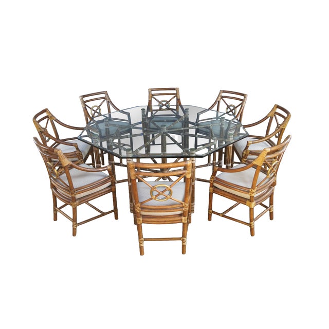 Mid-Century Modern McGuire Mid Century Modern Octagonal Bamboo Dining Table & 8 Target Back Chairs For Sale - Image 3 of 18
