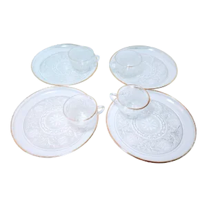 Vintage Anchor Hocking Eight Piece Set Sandwich Clear Snack Plates & Cups