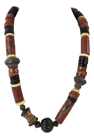 Vintage 1990s Artist Made Tribal Bauxite Pottery Beaded Necklace