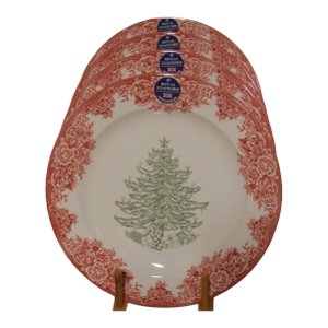 1980s Royal Stafford Christmas Tree Red Green 11” Dinner Plate - Set of 4 *New*