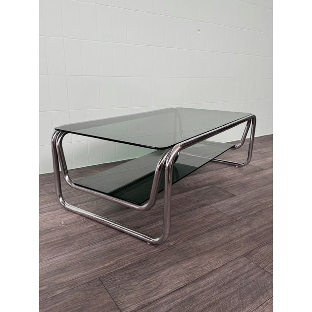 Italian Coffee Table in Chromed Steel and Smoked Glass, 1970s For Sale - Image 11 of 11