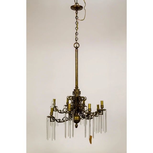 Antique Victorian Brass C-Curve Chandelier With Crystal Rods For Sale - Image 12 of 12