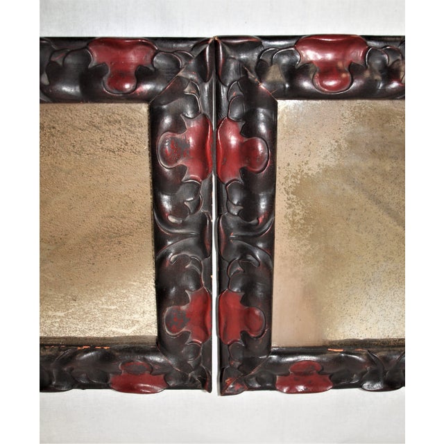 1950s Spanish Art Deco Red & Black Wood Mirrors Bronze Glasses- a Pair For Sale - Image 9 of 10
