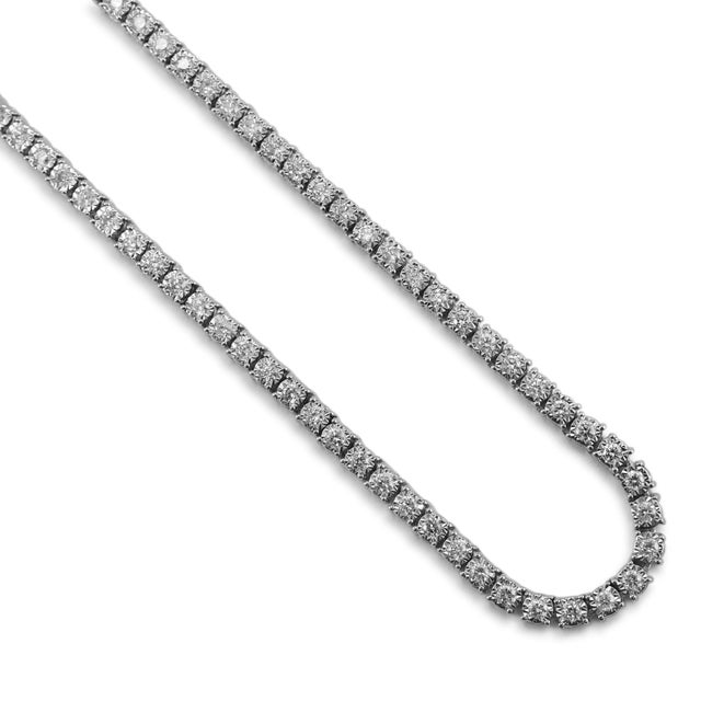 Modern 10k White Gold 9.86ct Diamond Tennis Chain Necklace For Sale - Image 3 of 7