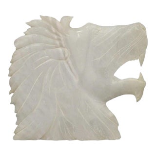 Vintage Italian Carved White Alabaster Lion Head Sculpture Statue Figure (A) For Sale
