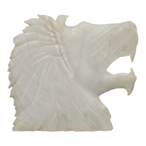 Vintage Italian Carved White Alabaster Lion Head Sculpture Statue Figure (A)