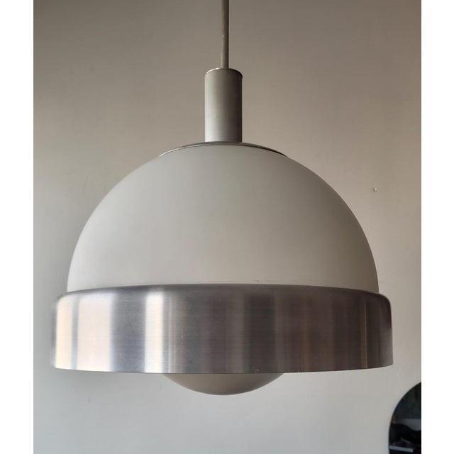 Opal Glass and Metal Chandelier by Pia Guidetti Crippa for Lumi, Italy, 1970s For Sale - Image 9 of 12