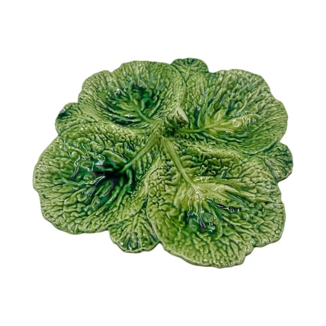 Vintage Green Ceramic Cabbage Lettuce Leaf Serving Platter Bowl Dish, Portugal For Sale In Washington DC - Image 6 of 12
