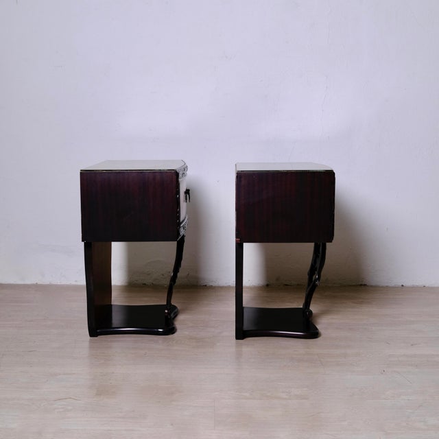 Brown Vintage Art Deco Style Bedside Tables in Briar Root and Glass Shelf, 1940s, Set of 2 For Sale - Image 8 of 18