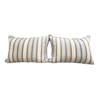 Pair of Custom Rectangular Striped Throw Pillows in Lavender and Robin Egg Blue For Sale