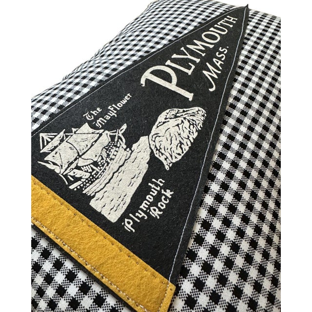 Description: Vintage Plymouth, Massachusetts Felt Pennant from around the 1960s or earlier. New black and white gingham...