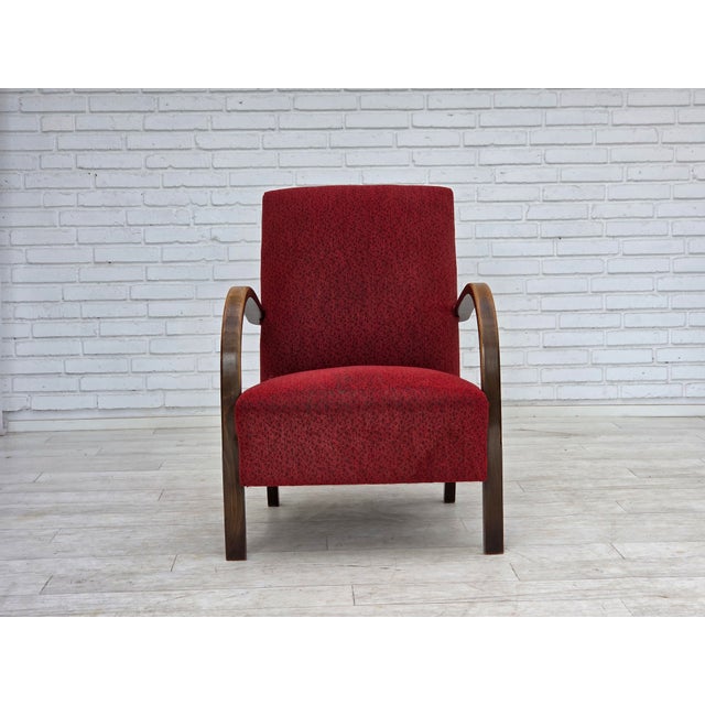 Wood Art Deco Danish Armchair in Red Furniture Wool and Beech Wood, 1950s For Sale - Image 7 of 18
