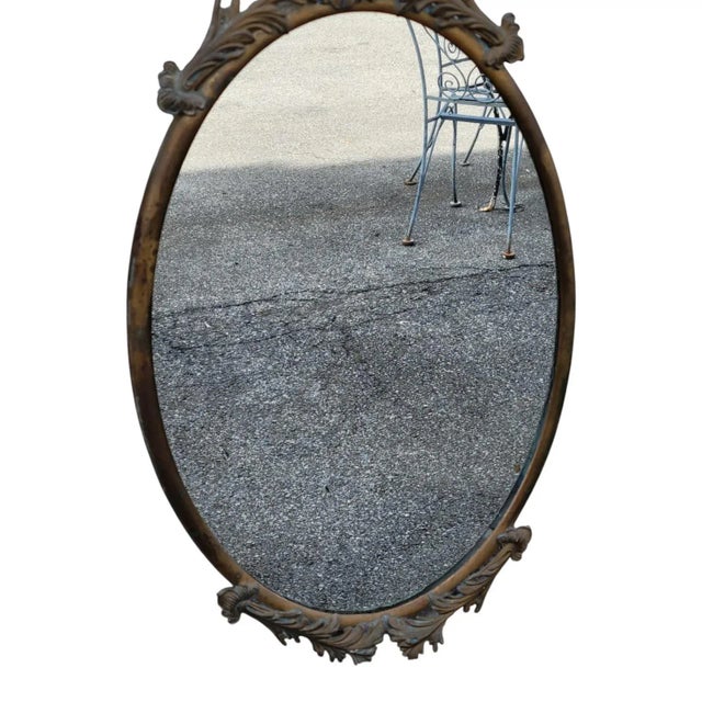 Italian Solid Brass Oval Wall Mirror Vintage Decorative Hanging Mirror For Sale - Image 9 of 14