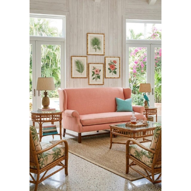 Ethan Allen Vintage Ethan Allen Large Chinese Chippendale Round Glass Wicker Top Side Tables- a Pair For Sale - Image 4 of 8