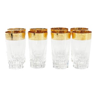 Mid Century Italian Murano Glasses W/ 24 Kt Gold Rims - 8 Pieces For Sale