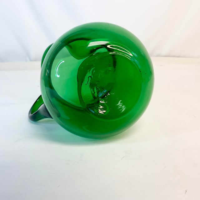 1950s Vintage Art Deco Americana Boho Chic Hand Blown Green Pitcher. For Sale - Image 9 of 9