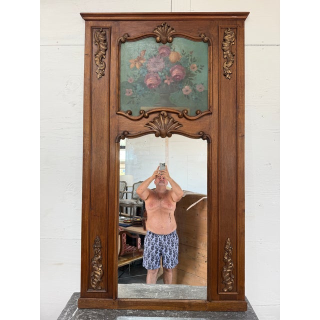 French Country 19th Century French Louis XVI Solid Oak Trumeau Mirror For Sale - Image 3 of 12
