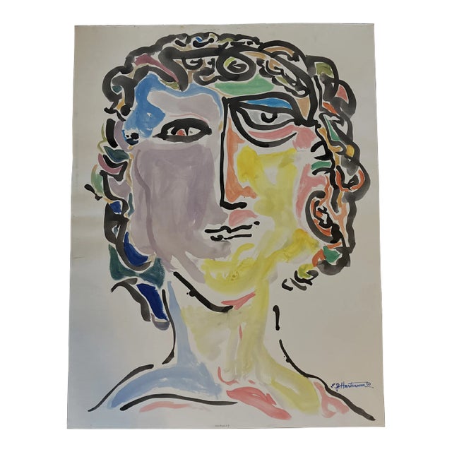Contemporary E.J.Hartmann Original Abstract Portrait Painting Signed For Sale