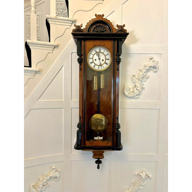 Antique Vienna Walnut Double Weight Wall Clock, 1880 For Sale - Image 13 of 13