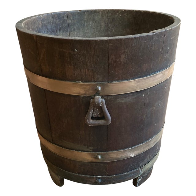 Antique Oak and Brass Bucket by R. A. Lister LTD For Sale