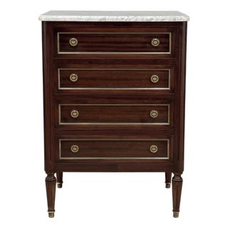 French Louis XVI Petite Mahogany Commode With Carrara Marble For Sale