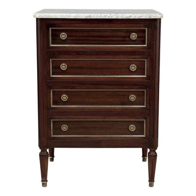 French Louis XVI Petite Mahogany Commode With Carrara Marble For Sale