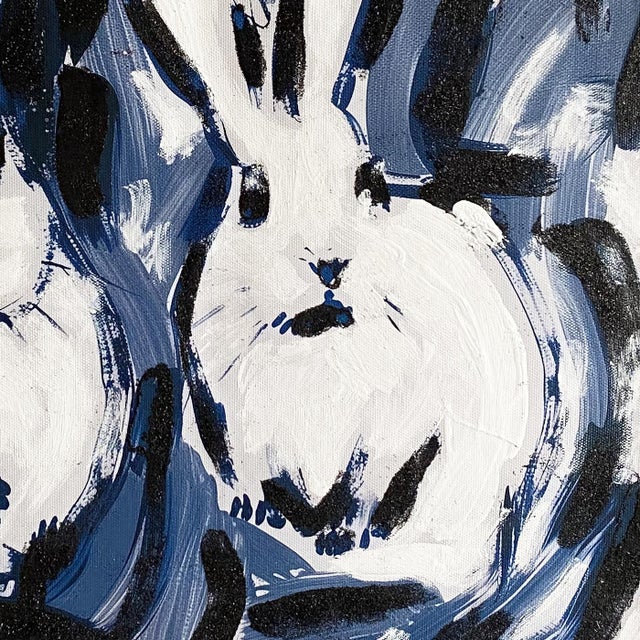 Contemporary Framed Bunny Hutch Painting – Glitter Art on Canvas For Sale - Image 3 of 4