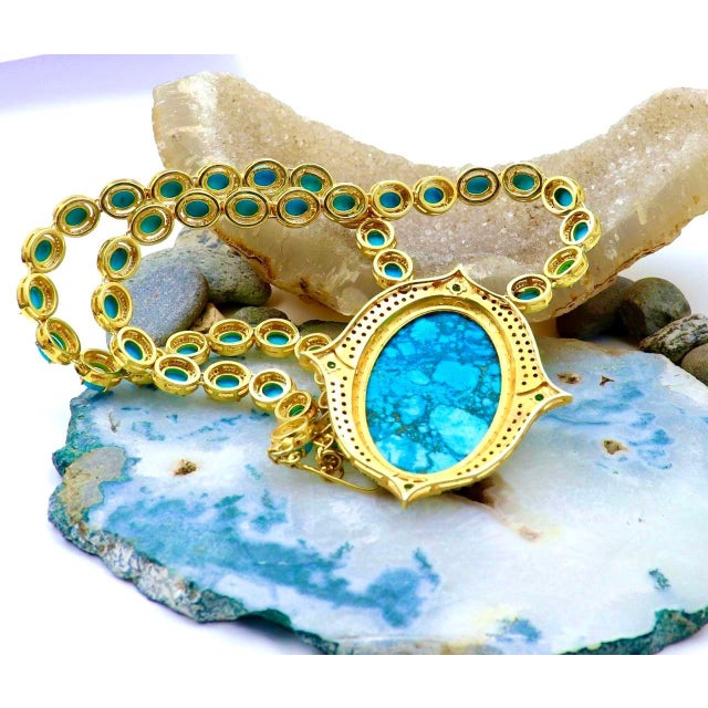 Baroque Bochic "Capri" Diamonds, Emeralds & Turquoise Necklace Set In 18K & Silver For Sale - Image 3 of 18