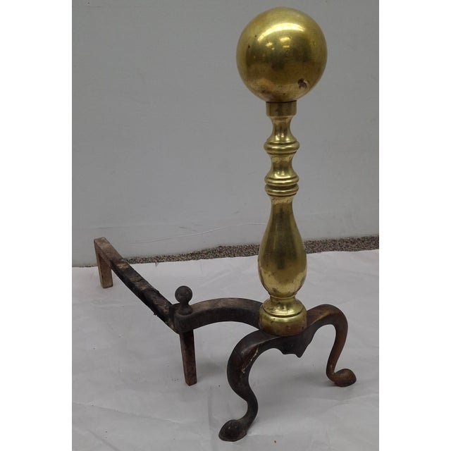 Victorian Pair of Late 19th Century Canon Ball Brass and Iron Andirons For Sale - Image 3 of 5