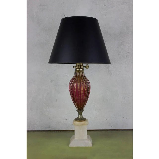 Metal Italian Mid-Century Murano Glass Table Lamp With Gold Inclusions and Marble Base For Sale - Image 7 of 9