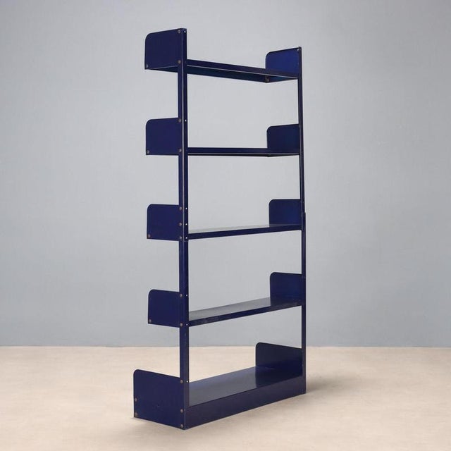 Black Vintage Italian Bookcase in Blue Enamelled Metal, 1970s For Sale - Image 8 of 9
