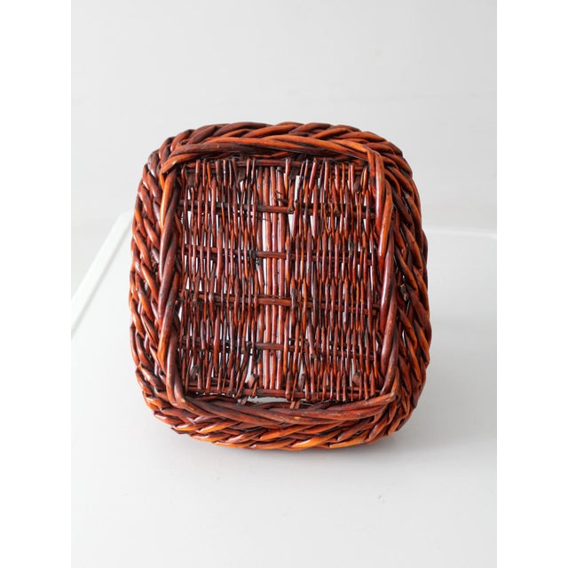 Vintage Woven Willow Basket With Wrapped Arched Handle For Sale - Image 13 of 14